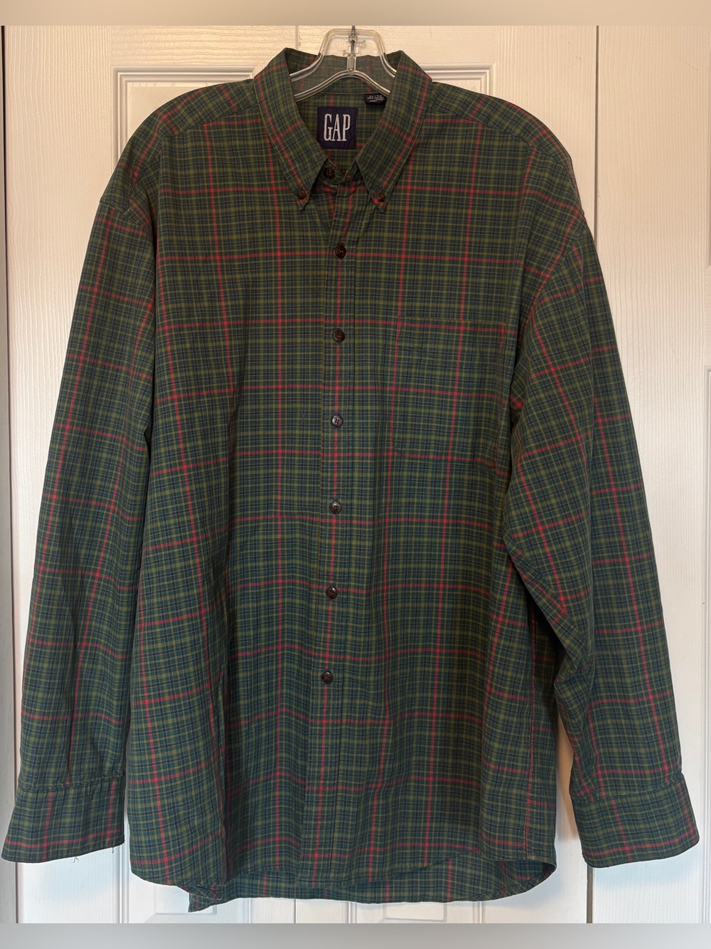 Vintage 1990s Gap Blue Label Green Plaid Flannel Shirt Men's XL